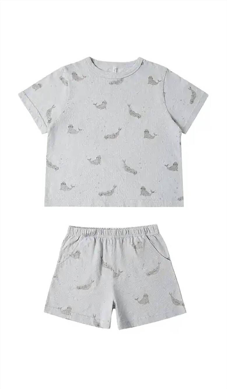 NEW RYLEE + CRU kid's cotton play set in blue/seals